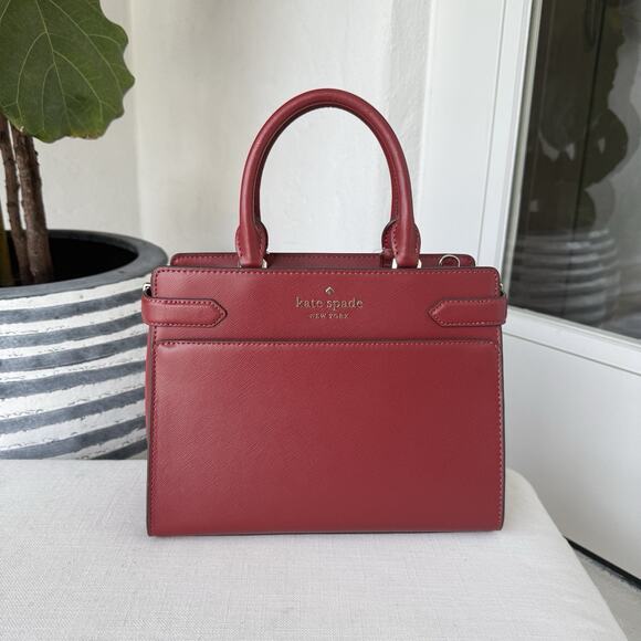 Kate Spade Staci Medium Satchel WKRU6951 Saffiano Leather In Red Curran - Picture 6 of 14